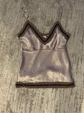 Gold Hawk Silk V-Neck Camisole with Contrast Trim in Mocha